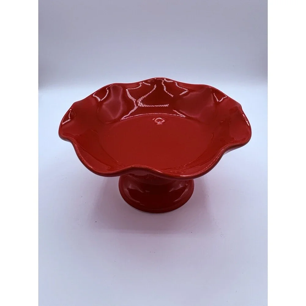 Tavola Bella Italy Red Pedestal Compote Bowl Fruit Serving Dish Home Decor